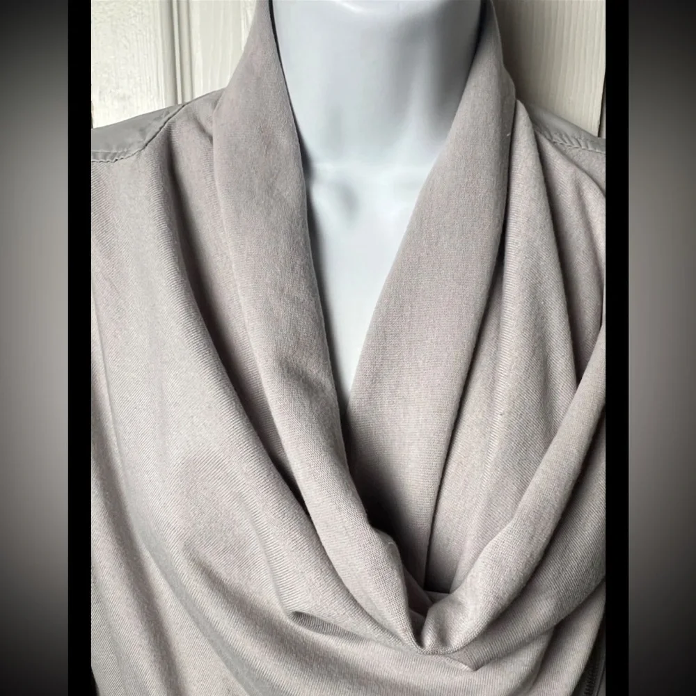 BL^NK NYC Gray Jacket Faux Leather Vegan Knit Moto Asymmetrical Zip Drapey